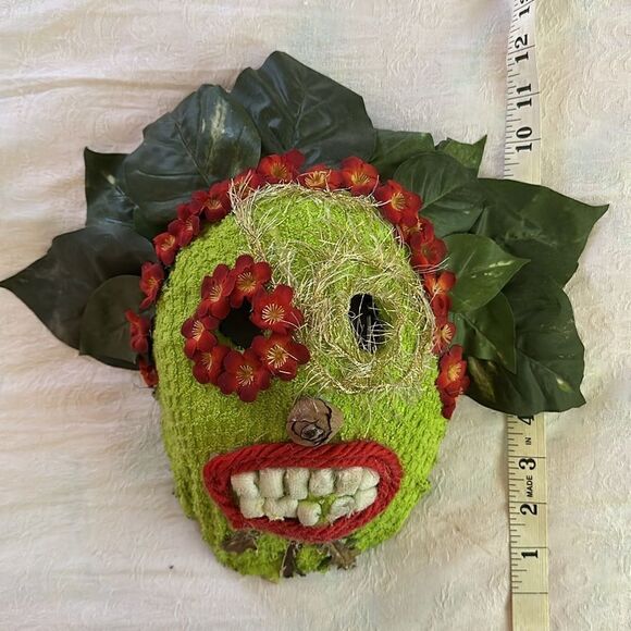 Mask Hand Crafted Day of the Dead Festival Decor Paper Mache Fabric Textile - Picture 7 of 8